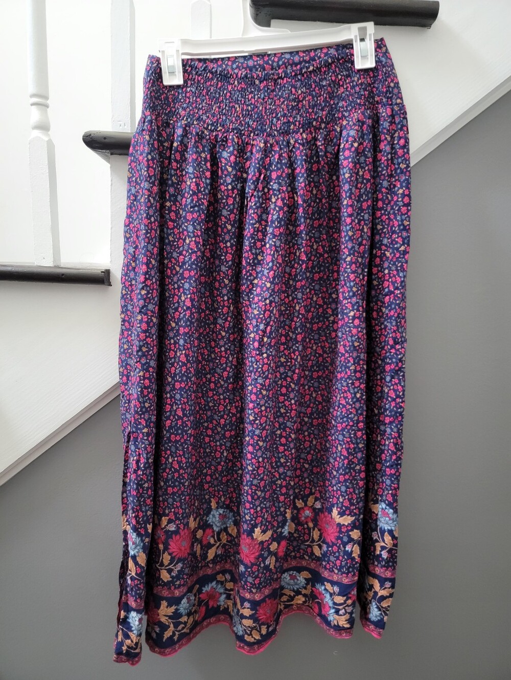 Natural Life Skirt Boho Print Medium Floral PullOn Midi Slit Side - Picture 3 of 6